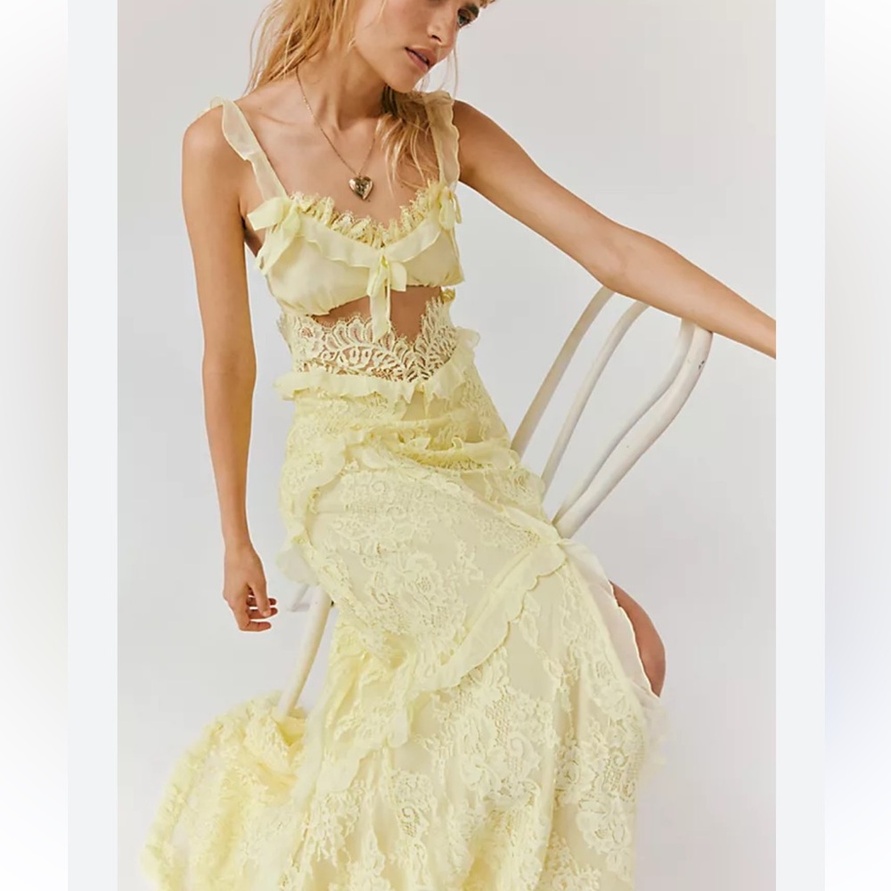 For love & Lemons Elegant Yellow Lace Dress removable slip size xxs NWT